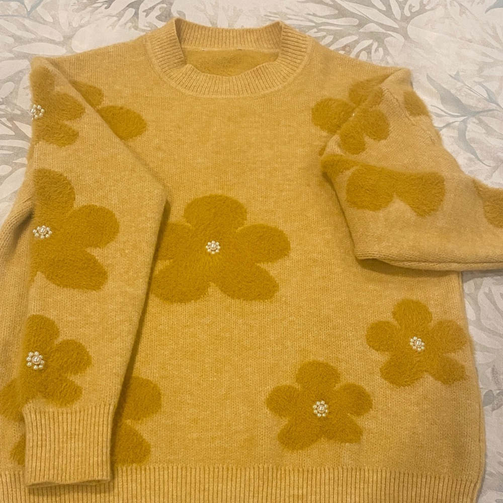 Floral Patterned Yellow Sweater